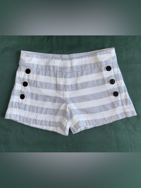Ann Taylor Pants - Ann Taylor Loft White andGray Striped Chino Shorts with Button Details